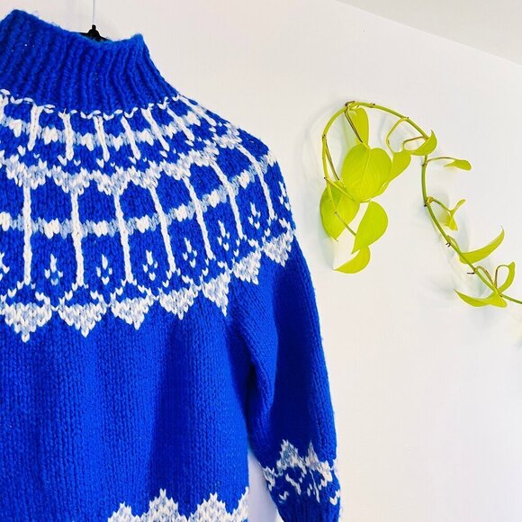 Blue Button Down Handmade Knit Collared Fisherman’s Sweater - XXS - Picture 7 of 9